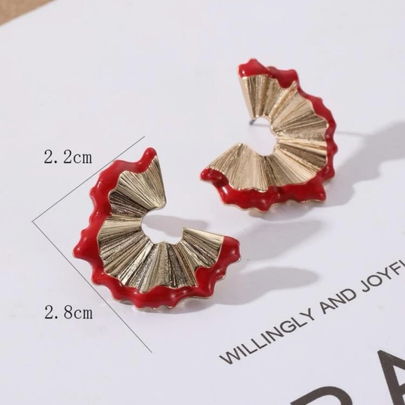 Red Pencil Shavings Earrings - Picture 3 of 11